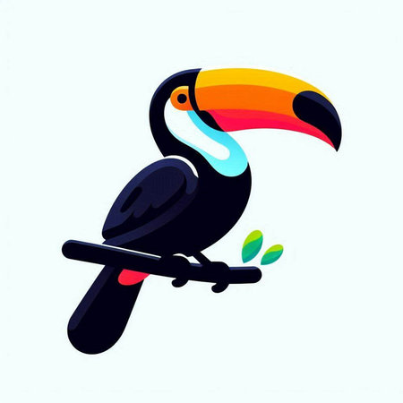 Toucan on a branch. Vector illustration in flat style.のイラスト素材