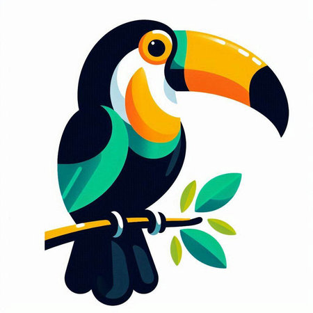 Toucan on a branch isolated on white background. Vector illustration.のイラスト素材