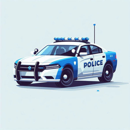 Police car. Vector illustration of a police car on a blue background.のイラスト素材
