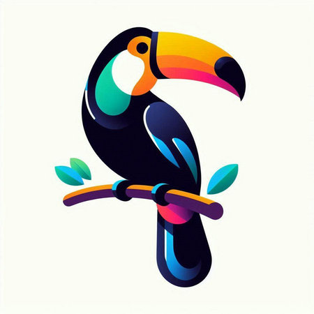 Toucan bird on a branch with leaves. Vector illustration.のイラスト素材