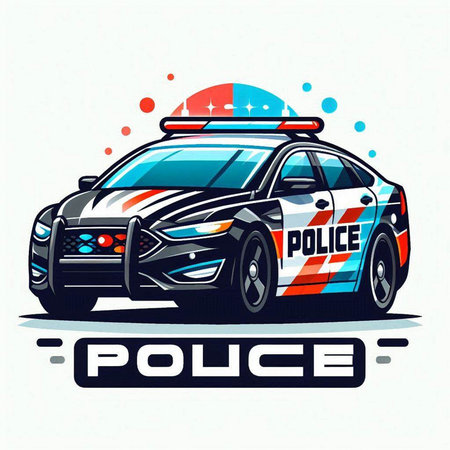 Police car. Vector illustration in cartoon style. Isolated on white background.のイラスト素材