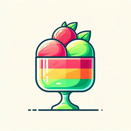 Vector illustration of ice cream in a glass with strawberries and mint.のイラスト素材