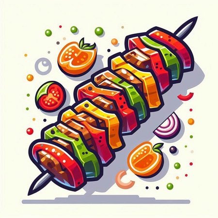 Shish kebab on skewer with vegetables. Vector illustration.のイラスト素材
