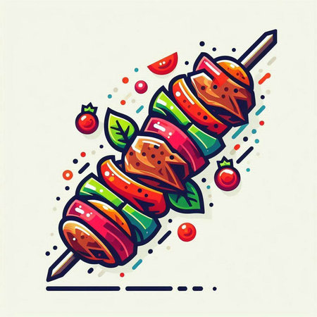 Skewers with vegetables on skewer. Vector illustration.のイラスト素材