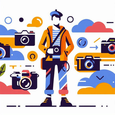 Photographer with camera. Vector illustration in flat design style for web and printのイラスト素材