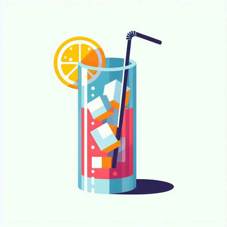 Cocktail in a glass with a straw. Vector illustration.のイラスト素材