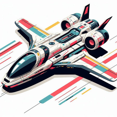 Spacecraft on the background of the spaceship. Illustration in retro styleのイラスト素材