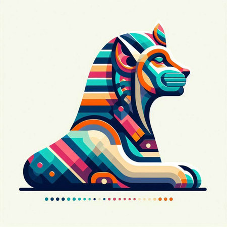 Egyptian lion. Colorful vector illustration in modern flat style.のイラスト素材