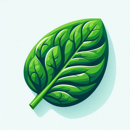 Illustration of a fresh green spinach leaf on a white background.のイラスト素材