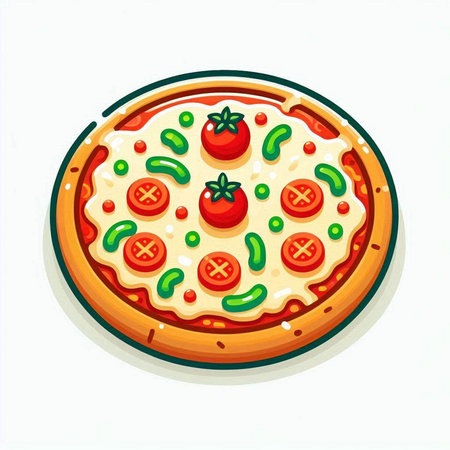 Pizza with tomato, mozzarella and green olives. Vector illustrationのイラスト素材