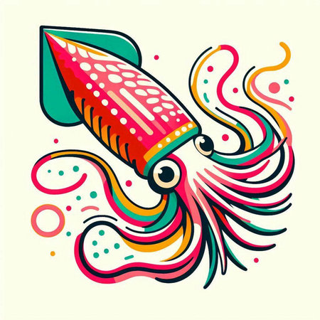 Illustration of a squid with a colorful background. Vector illustration.のイラスト素材