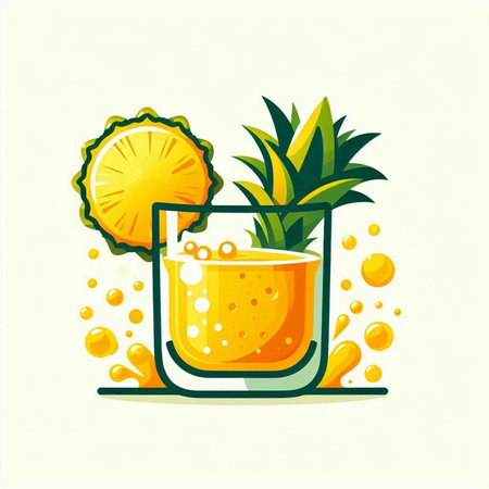 Cocktail with pineapple and juice in a glass. Vector illustration.のイラスト素材