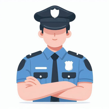 Policeman in blue uniform. Vector illustration in flat style.のイラスト素材