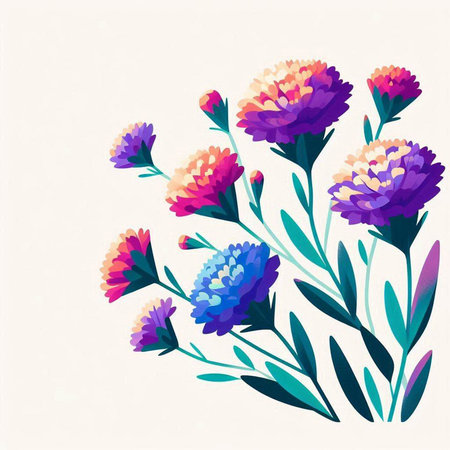 Vector illustration of a bouquet of cornflowers with leaves.のイラスト素材