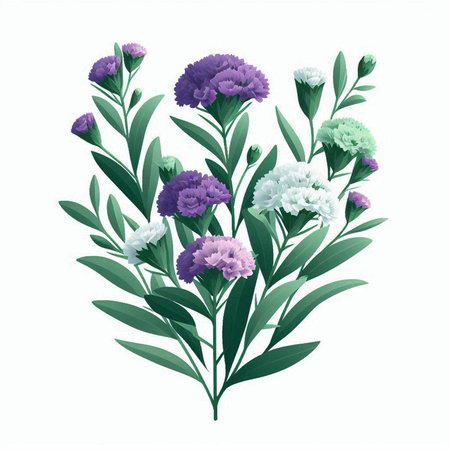 Bouquet of purple and white flowers isolated on white background.のイラスト素材