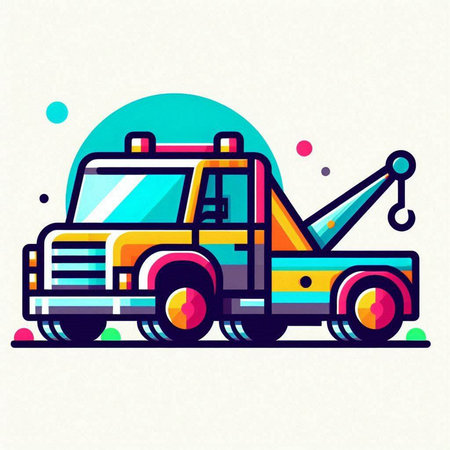 Tow truck icon, vector illustration. Flat line style design.のイラスト素材