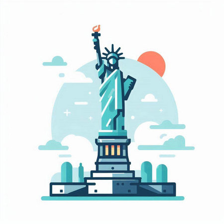 Statue of Liberty in flat style. New York, USA. Vector illustrationのイラスト素材
