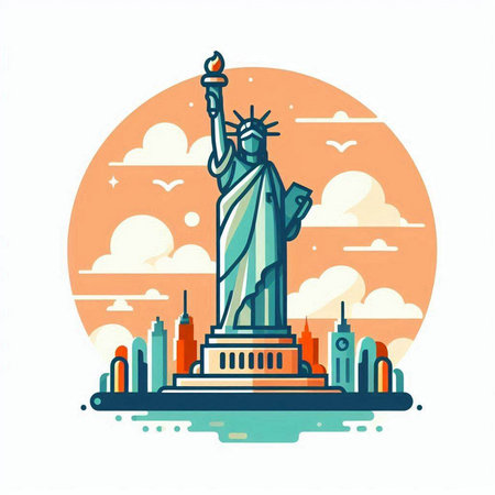 Statue of Liberty, New York City, USA, vector illustrationのイラスト素材