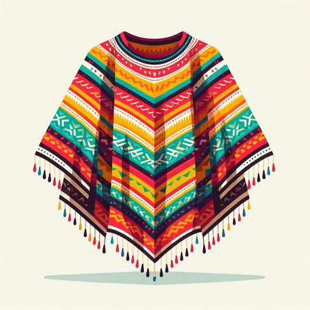 Mexican poncho with ethnic ornaments. Vector illustration.のイラスト素材