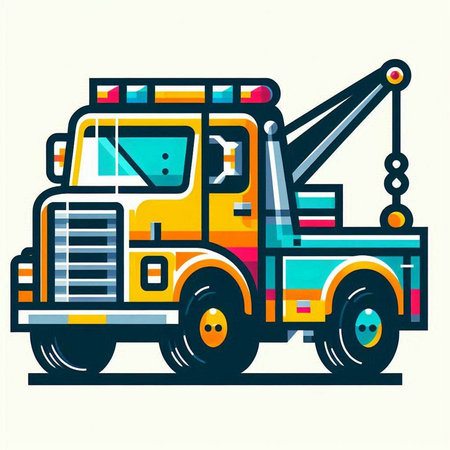 Cargo truck with crane. Vector illustration in flat cartoon style.のイラスト素材