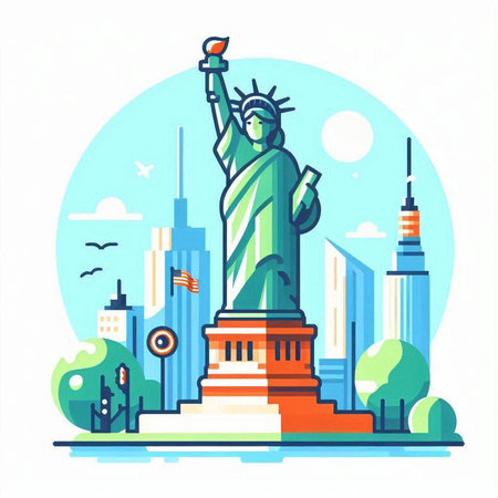 Statue of Liberty in New York City. Flat design vector illustration.のイラスト素材