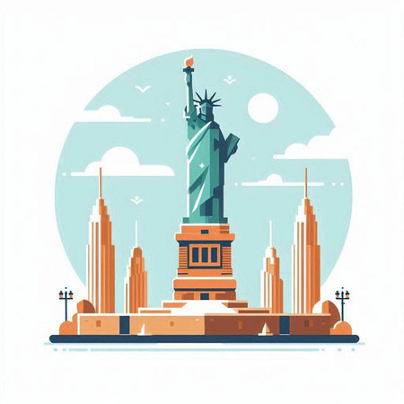 Statue of Liberty in New York City. Flat style vector illustration.のイラスト素材