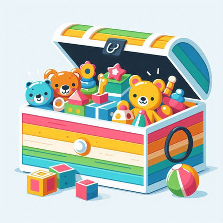 Illustration of a Cute Cartoon Teddy Bears in a Toy Chestのイラスト素材