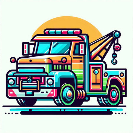 Truck with a crane on a white background. Vector illustration.のイラスト素材