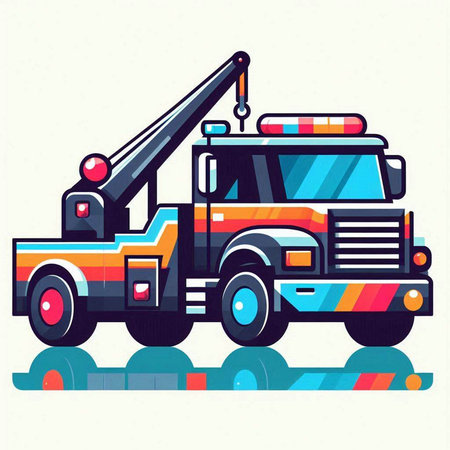 Vector illustration of fire truck with crane. Colorful flat design.のイラスト素材