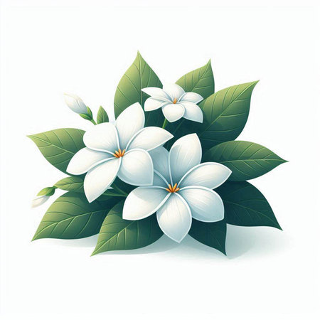 Plumeria flowers and leaves isolated on white background. Vector illustration.のイラスト素材