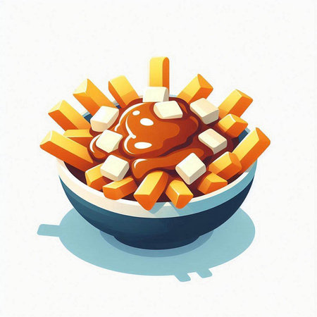 Illustration of a bowl of fries with ketchup and mayonnaiseのイラスト素材