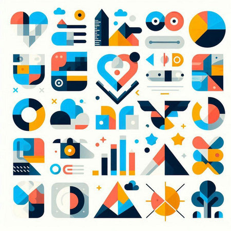 Flat design geometric icons set. Vector illustration for web and print.のイラスト素材