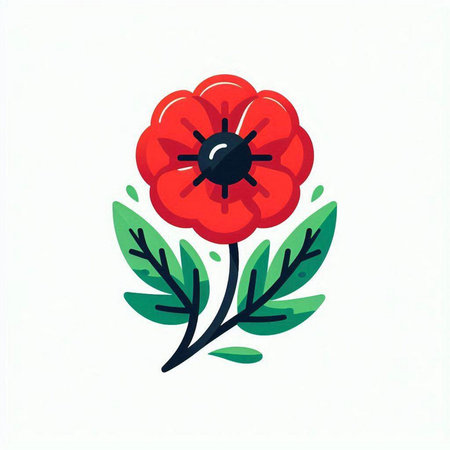 Red poppies with green leaves on white background. Vector illustration.のイラスト素材