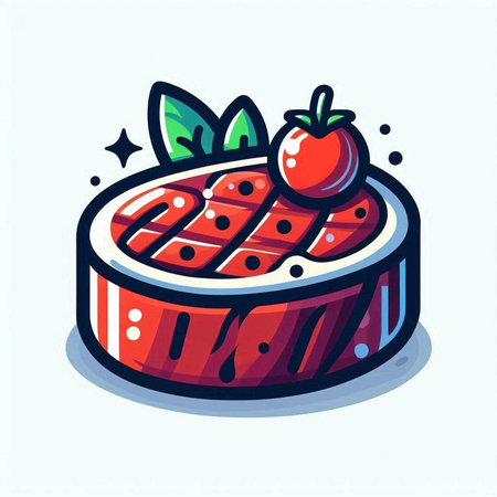Cake with cherry and mint. Vector illustration in cartoon style.のイラスト素材