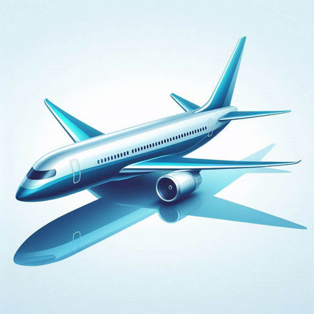 Airplane on a blue background. 3d rendering. Computer digital drawing.のイラスト素材