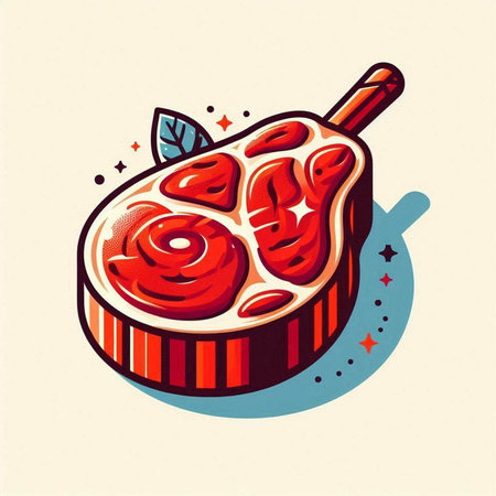 Meat steak on a cutting board. Vector illustration in retro style.のイラスト素材