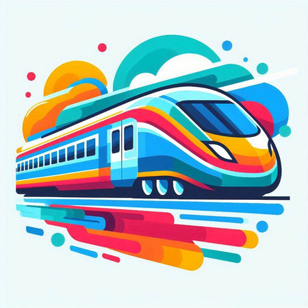 Modern high-speed train with colorful abstract background. Vector illustration.のイラスト素材