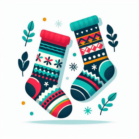 Christmas sock with snowflakes. Vector illustration in flat style.のイラスト素材