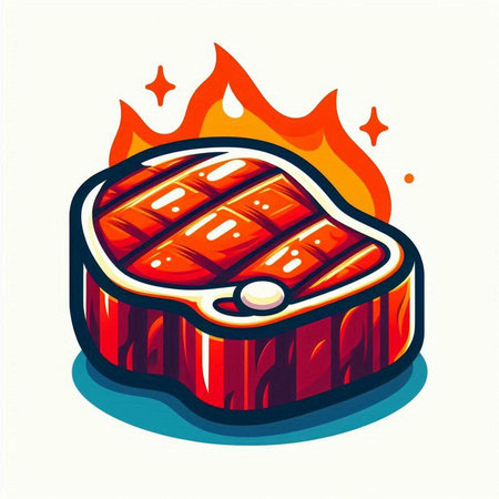Steak on a fire. Vector illustration in a cartoon style.のイラスト素材