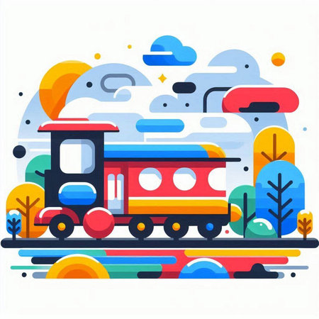 Vector illustration of a train on a background of autumn landscape. Flat style.のイラスト素材