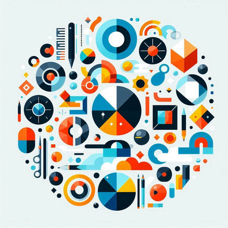 Colorful abstract circle with various geometrical elements, vector illustrationのイラスト素材