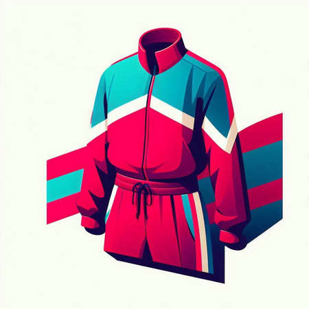 Fashion illustration of a red and blue sports jacket with a hoodのイラスト素材