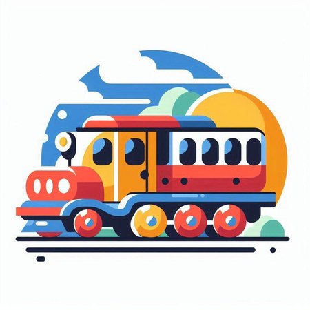 Cute cartoon train on a background of the sky. Vector illustrationのイラスト素材