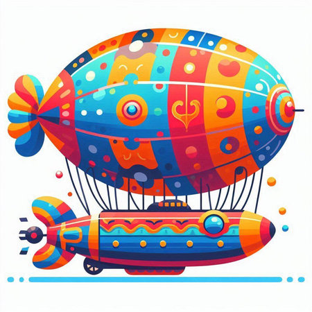 Cartoon airship. Colorful vector illustration isolated on white background.のイラスト素材