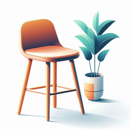 chair and plant in pot on white background. 3d illustration.のイラスト素材