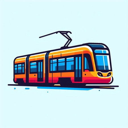 Modern tram isolated on blue background. Vector illustration. Eps 10.のイラスト素材