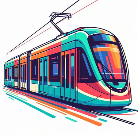 Modern tram on the white background. Vector illustration. Eps 10.のイラスト素材