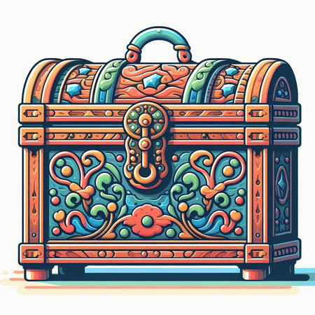 Treasure chest. Vector illustration of an old treasure chest with colorful pattern.のイラスト素材