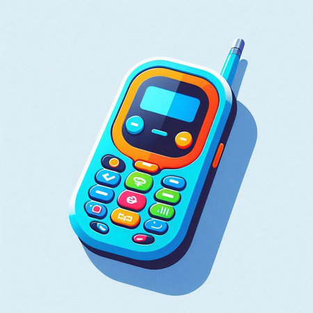 Retro mobile phone icon on blue background. 3D rendering.のイラスト素材
