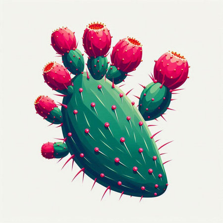 Illustration of cactus with red flowers on a white background.のイラスト素材